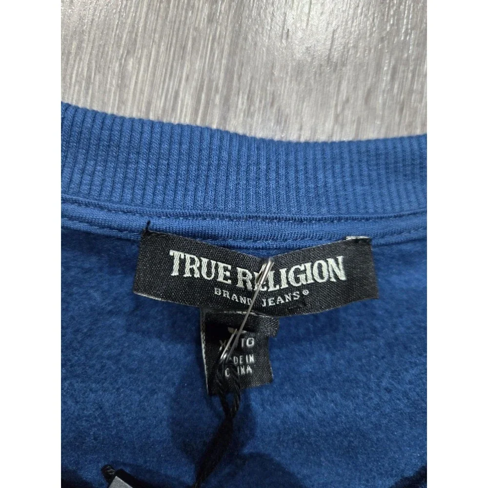 True Religion NWT Mens XL Blue Crewneck Sweatshirt Buddha Guitar Graphic